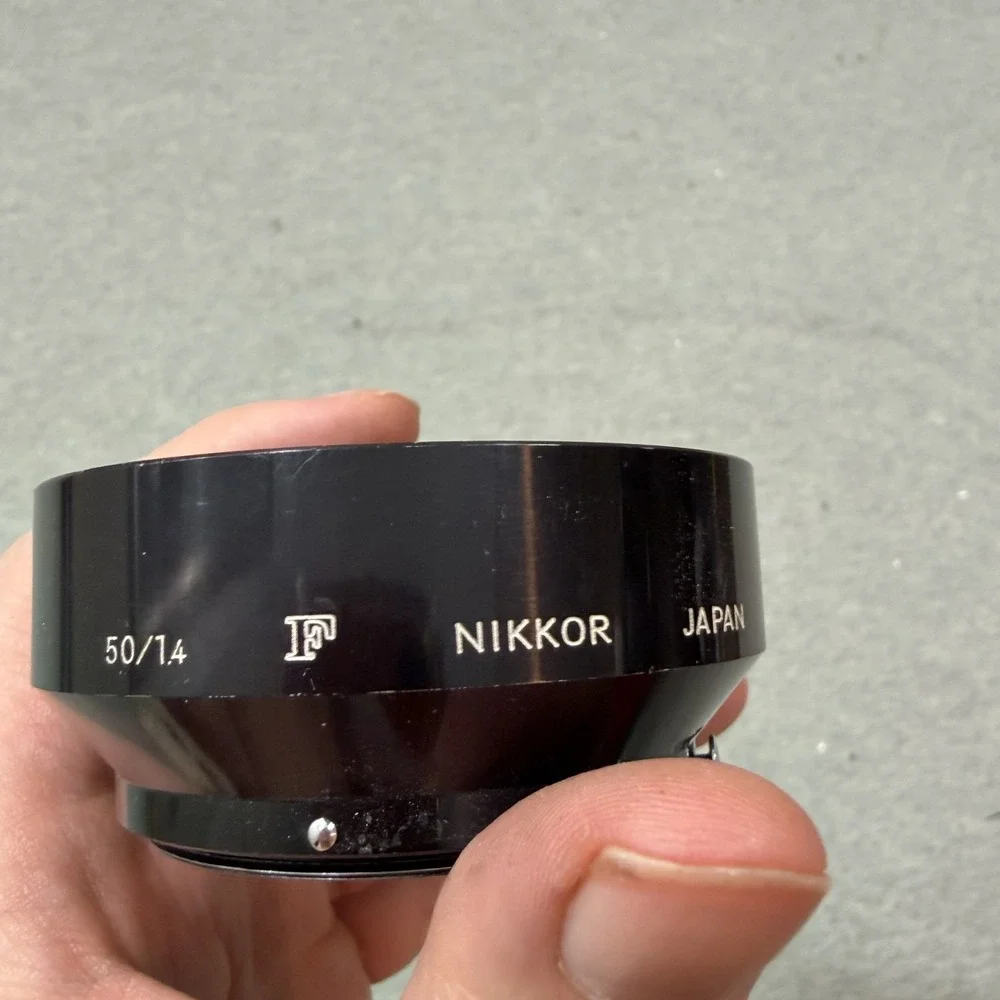 Genuine Nikon F Nikkor-Auto 50mm f/1.4 Snap-on Rigid Metal Lens Hood